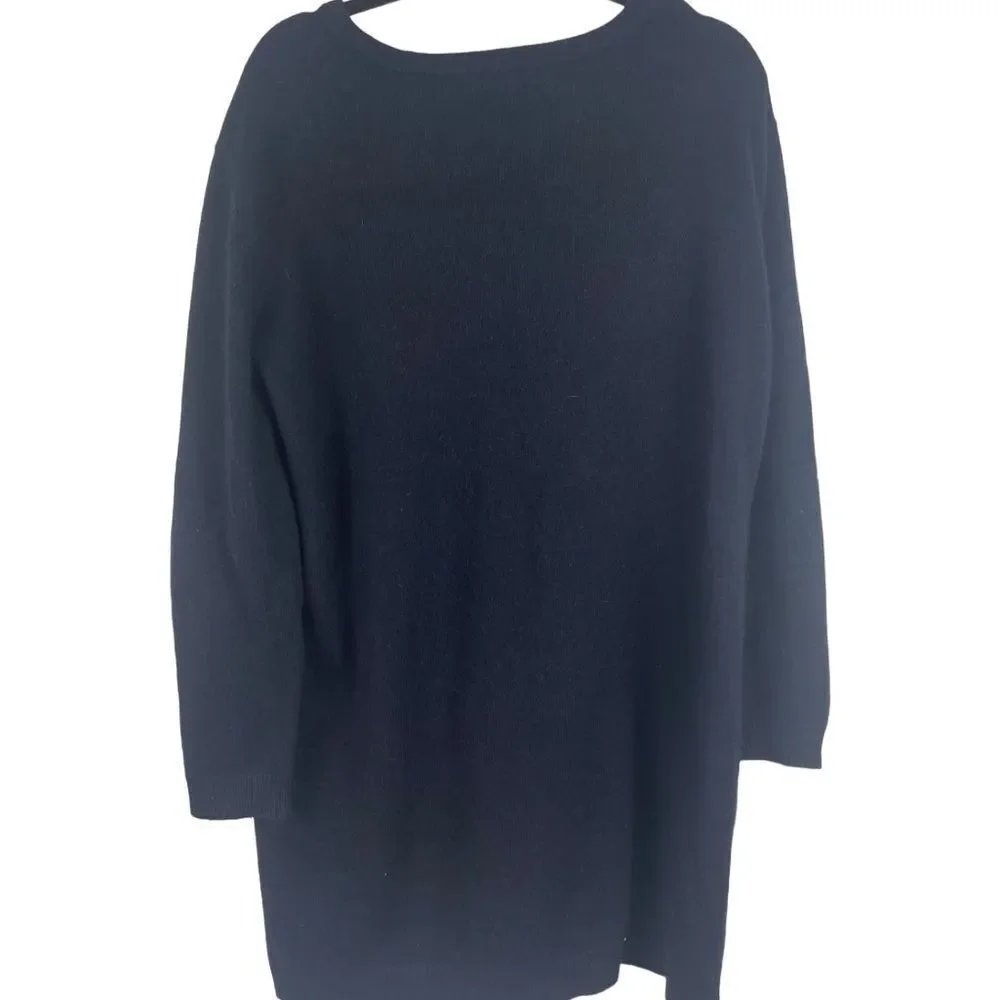 COS oversized navy blue mini dress sweater w black faux leather pockets sz M - Picture 8 of 14